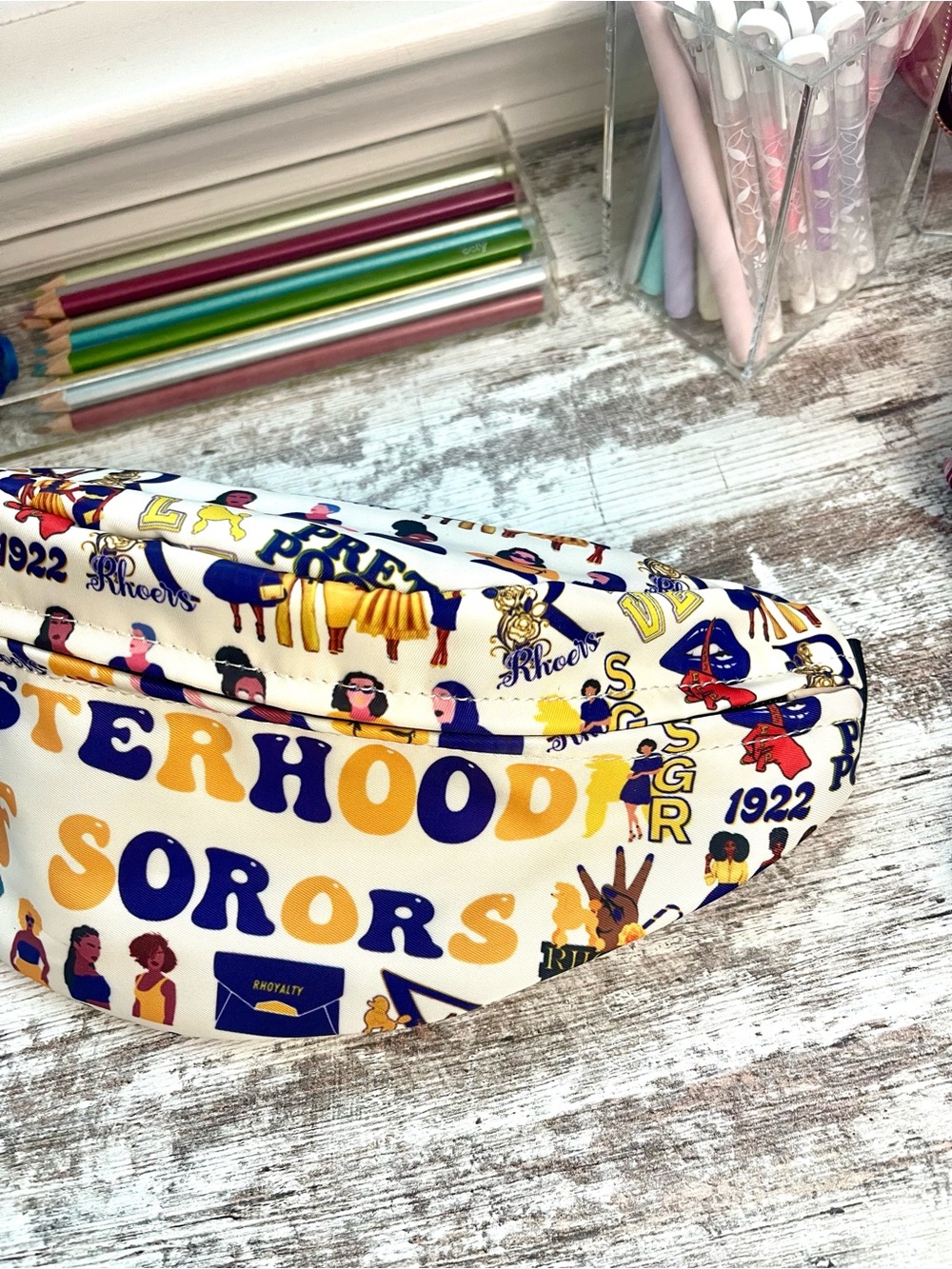 Sisterhood Sorority Graphic White Fanny Pack Crossbody Belt Bag